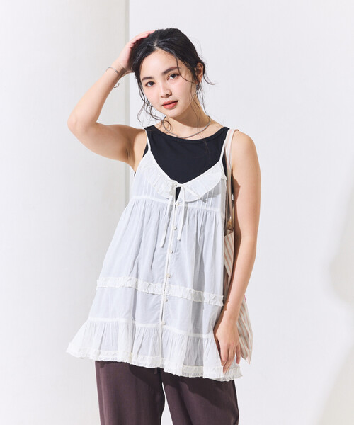 FREAK'S STORE(フリークスストア)の「インドボイル フリル キャミチュニック(キャミソール・レディース・ブラック/オフホワイト/その他2/レッド・フリ-)」の2枚目の写真