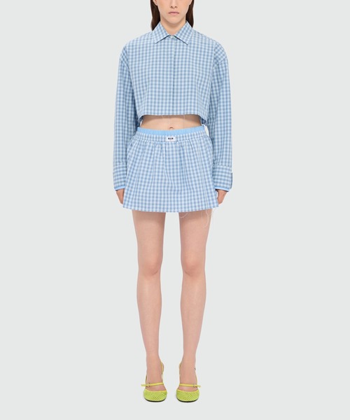 MSGM(エムエスジーエム)の「マイクロチェック Wウエストショートパンツ(チノパンツ・レディース・ライトブルー・40)」の2枚目の写真