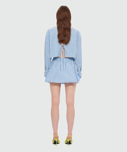 MSGM(エムエスジーエム)の「マイクロチェック Wウエストショートパンツ(チノパンツ・レディース・ライトブルー・40)」の3枚目の写真