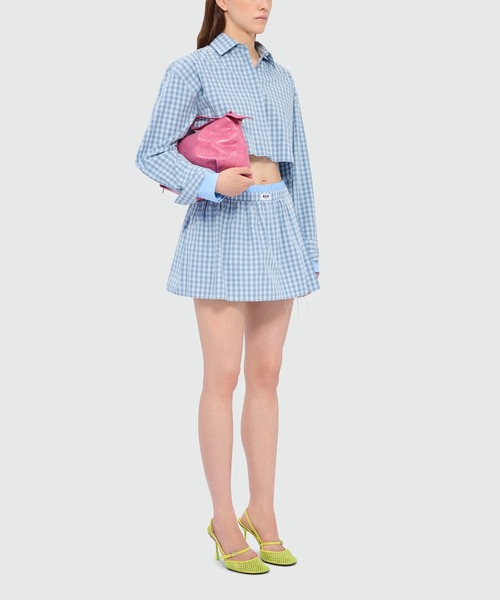 MSGM(エムエスジーエム)の「マイクロチェック Wウエストショートパンツ(チノパンツ・レディース・ライトブルー・40)」の4枚目の写真