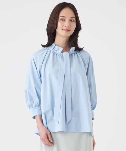 TRANS WORK(トランスワーク)の「【はっ水・ウォッシャブル】フリーモーションタフタブラウス(シャツ/ブラウス・レディース・ブルー/オフホワイト/ネイビー・40/38)」の3枚目の写真