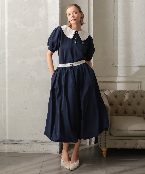 DONOBAN（ドノバン）の「【撥水】UVカットバルーンスカート（デニムスカート・レディース・ネイビー/ピンク・ONE SIZE）」の4枚目の写真