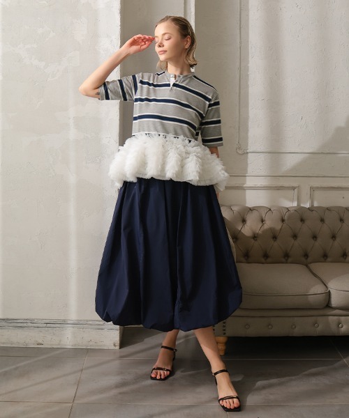 DONOBAN（ドノバン）の「【撥水】UVカットバルーンスカート（デニムスカート・レディース・ネイビー/ピンク・ONE SIZE）」の9枚目の写真