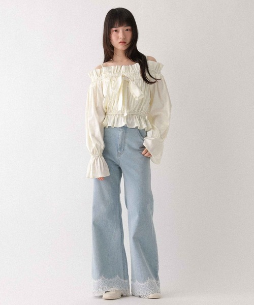 Heather（ヘザー）の「タックリボンオフショルブラウス　656551（シャツ/ブラウス・レディース・アイボリー/ブルー/ピンク・FREE）」の7枚目の写真