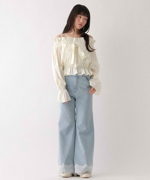 Heather（ヘザー）の「タックリボンオフショルブラウス　656551（シャツ/ブラウス・レディース・アイボリー/ブルー/ピンク・FREE）」の8枚目の写真