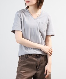 ポケット付き無地クルーネック＆VネックTシャツ 半袖