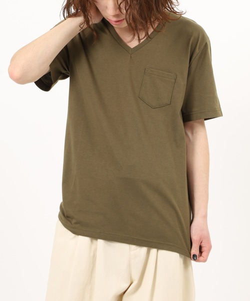 FUNALIVE(ファンアライブ)の「ポケット付き無地クルーネック&VネックTシャツ 半袖(Tシャツ/カットソー・メンズ・イエロー系/カーキ系/ピンク系/ピンク/イエロー/ネイビー/ピンク系その他/カーキ/ライトピンク/ブラック/グレー系/ネイビー系/グレー・XL/L/X-LARGE/MEDIUM/LARGE/M)」の6枚目の写真