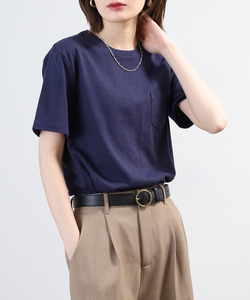 FUNALIVE(ファンアライブ)の「ポケット付き無地クルーネック&VネックTシャツ 半袖(Tシャツ/カットソー・メンズ・イエロー系/カーキ系/ピンク系/ピンク/イエロー/ネイビー/ピンク系その他/カーキ/ライトピンク/ブラック/グレー系/ネイビー系/グレー・XL/L/X-LARGE/MEDIUM/LARGE/M)」の1枚目の写真