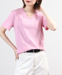ポケット付き無地クルーネック&VネックTシャツ 半袖