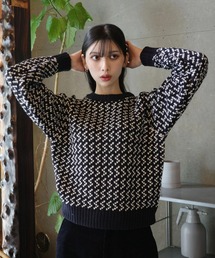 skoool（スクール）の「ジャカード総柄クルーネックニット／Sモチーフ × アクリルニット（ニット/セーター）」