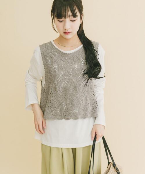 ITEMS URBANRESEARCH（アイテムズ アーバンリサーチ）の「カギバリニット×ロングTシャツ（Tシャツ/カットソー・レディース・ブラック/グレー・FREE）」の12枚目の写真