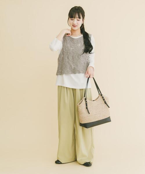 ITEMS URBANRESEARCH（アイテムズ アーバンリサーチ）の「カギバリニット×ロングTシャツ（Tシャツ/カットソー・レディース・ブラック/グレー・FREE）」の10枚目の写真