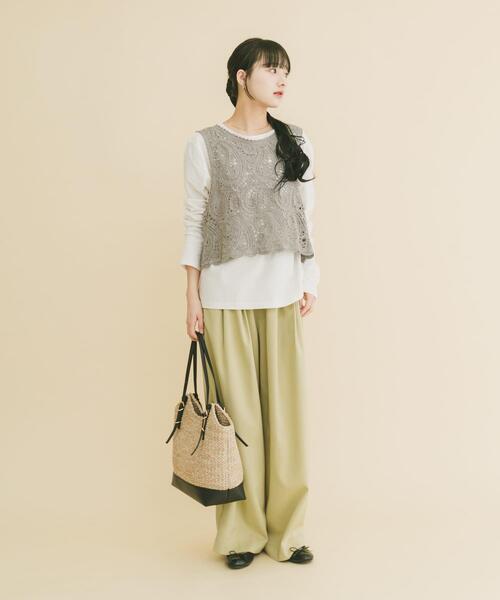 ITEMS URBANRESEARCH（アイテムズ アーバンリサーチ）の「カギバリニット×ロングTシャツ（Tシャツ/カットソー・レディース・ブラック/グレー・FREE）」の9枚目の写真