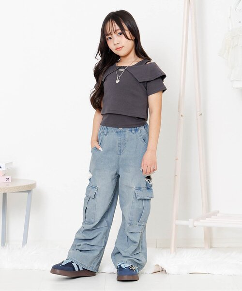 algy（アルジー）の「スリットデザインカーゴパンツ（カーゴパンツ・キッズ・カーキ/インディゴブルー・130/140/150/160）」の3枚目の写真