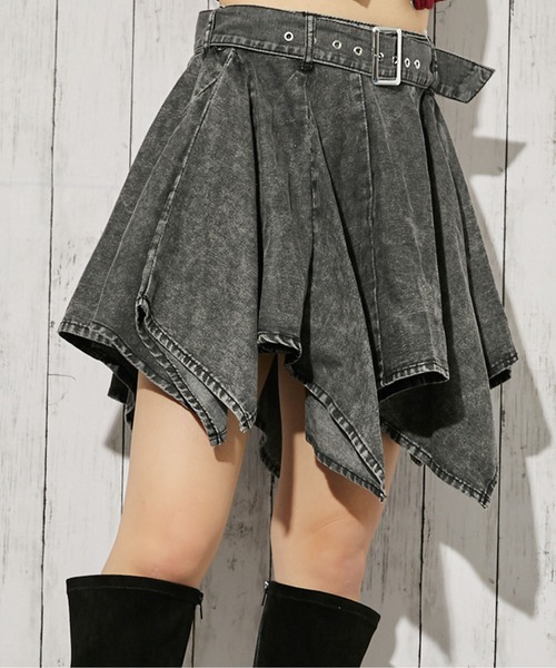 GORGE（ゴージ）の「《ベルト付き×アシンメトリー》デニムミニスカート／インパン付き／オールシーズン／全2色（スカート・レディース・ブラック/ブルー系・F）」の2枚目の写真