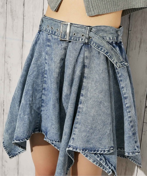 GORGE（ゴージ）の「《ベルト付き×アシンメトリー》デニムミニスカート／インパン付き／オールシーズン／全2色（スカート・レディース・ブラック/ブルー系・F）」の8枚目の写真