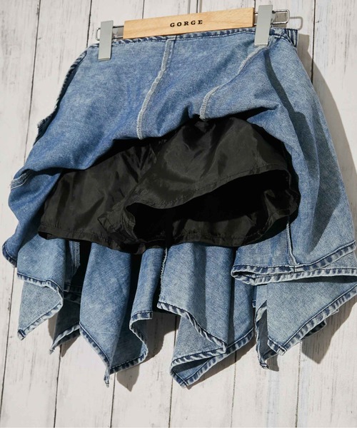 GORGE（ゴージ）の「《ベルト付き×アシンメトリー》デニムミニスカート／インパン付き／オールシーズン／全2色（スカート・レディース・ブラック/ブルー系・F）」の13枚目の写真
