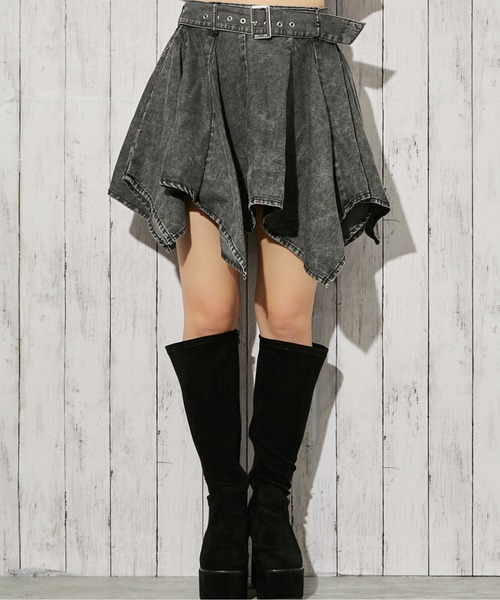 GORGE（ゴージ）の「《ベルト付き×アシンメトリー》デニムミニスカート／インパン付き／オールシーズン／全2色（スカート・レディース・ブラック/ブルー系・F）」の14枚目の写真
