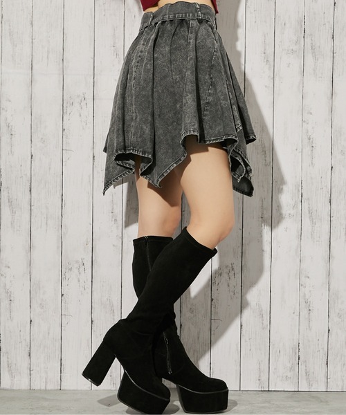 GORGE（ゴージ）の「《ベルト付き×アシンメトリー》デニムミニスカート／インパン付き／オールシーズン／全2色（スカート・レディース・ブラック/ブルー系・F）」の15枚目の写真