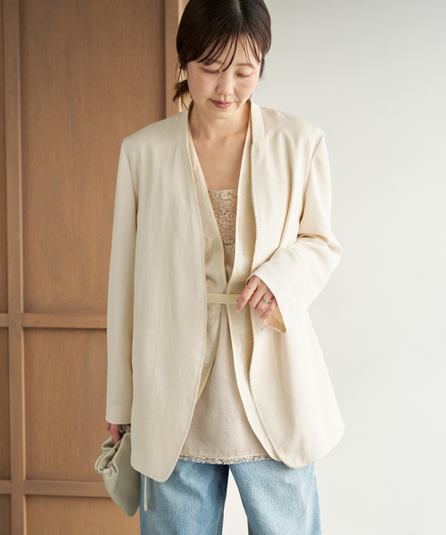 plage（プラージュ）の「Light nocollar ジャケット（ノーカラージャケット・レディース・アイボリー/ブラック・38/36）」の2枚目の写真