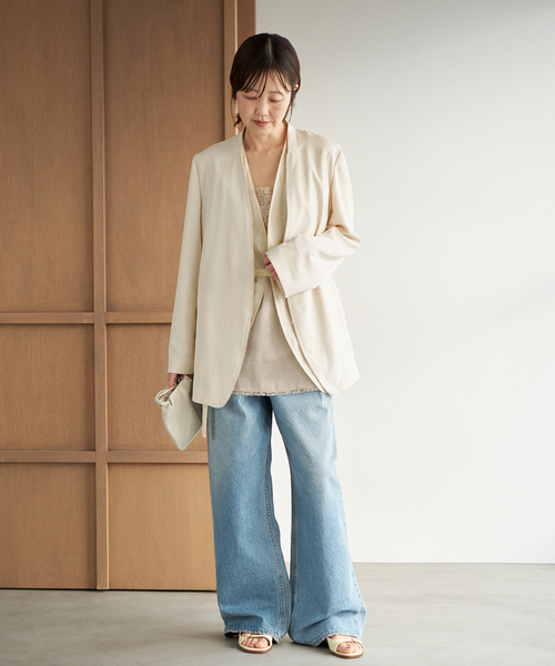 plage（プラージュ）の「Light nocollar ジャケット（ノーカラージャケット・レディース・アイボリー/ブラック・38/36）」の11枚目の写真