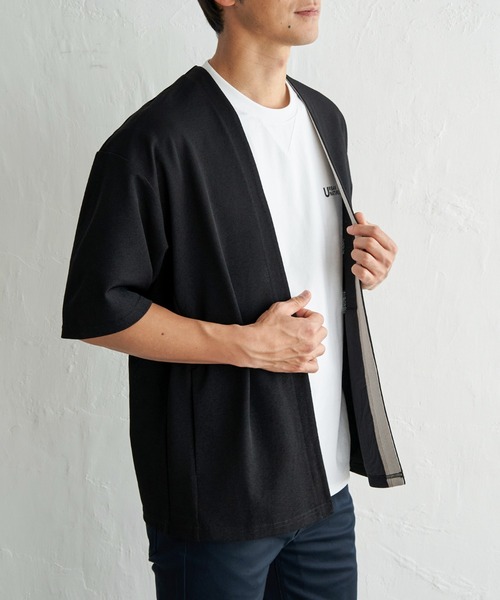 ikka(イッカ)の「冷感DRY鹿の子5分袖カーディガン(カーディガン/ボレロ・メンズ・ネイビー/グレイッシュベージュ/ブラック・XL/L/M/S)」の2枚目の写真