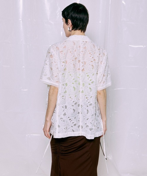 MAISON SPECIAL(メゾンスペシャル)の「Flower Sheer Half-Sleeve Jacket/フラワーシアーハーフスリーブジャケット(テーラードジャケット・レディース・ピンク/ホワイト/ブラック・FREE)」の8枚目の写真