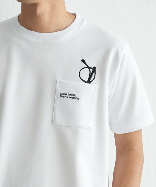 ikka(イッカ)の「冷感ポンチメガネ刺繍ポケT(Tシャツ/カットソー・メンズ・サックスブルー/ブラック/グレー/ホワイト・XL/L/M/S)」の2枚目の写真