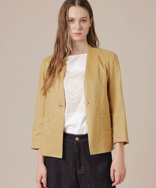 MACKINTOSH LONDON（マッキントッシュ ロンドン）の「【eclat5月号掲載】リネンストレッチジャケット（テーラードジャケット・レディース・ブラック/ベージュ・40/38）」の2枚目の写真