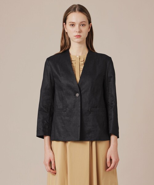 MACKINTOSH LONDON（マッキントッシュ ロンドン）の「【eclat5月号掲載】リネンストレッチジャケット（テーラードジャケット・レディース・ブラック/ベージュ・40/38）」の5枚目の写真