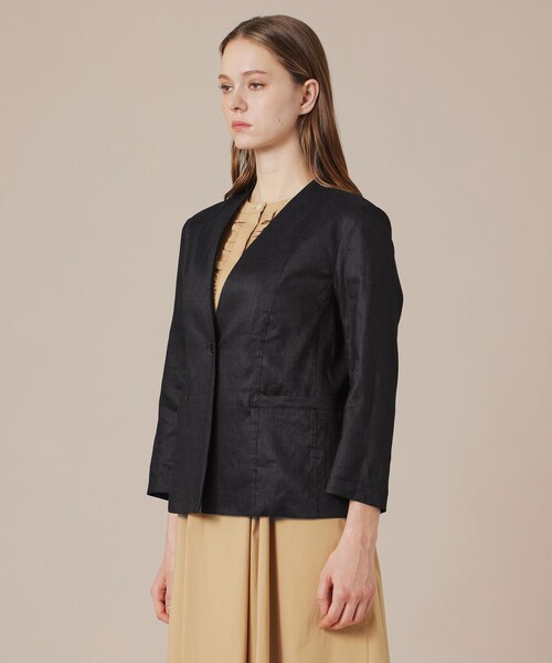 MACKINTOSH LONDON（マッキントッシュ ロンドン）の「【eclat5月号掲載】リネンストレッチジャケット（テーラードジャケット・レディース・ブラック/ベージュ・40/38）」の6枚目の写真
