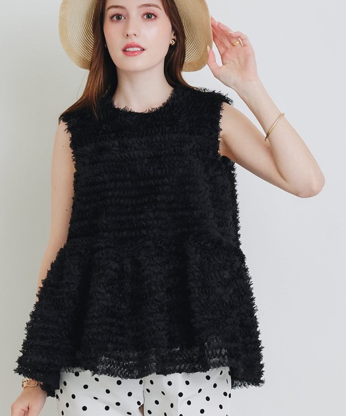 PICCIN PERLA(ピッチンペルラ)の「フラワーチュールノースリーブブラウス(シャツ/ブラウス・レディース・オフホワイト/ブラック・M)」の21枚目の写真