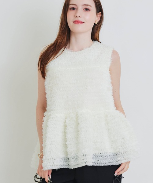 PICCIN PERLA(ピッチンペルラ)の「フラワーチュールノースリーブブラウス(シャツ/ブラウス・レディース・オフホワイト/ブラック・M)」の9枚目の写真