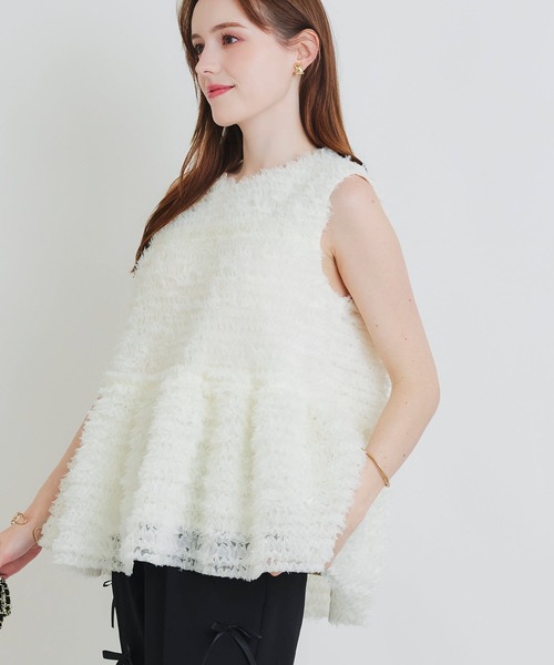 PICCIN PERLA(ピッチンペルラ)の「フラワーチュールノースリーブブラウス(シャツ/ブラウス・レディース・オフホワイト/ブラック・M)」の10枚目の写真