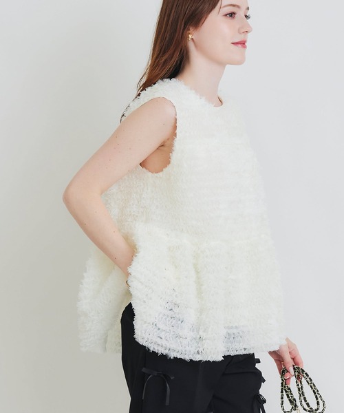 PICCIN PERLA(ピッチンペルラ)の「フラワーチュールノースリーブブラウス(シャツ/ブラウス・レディース・オフホワイト/ブラック・M)」の14枚目の写真