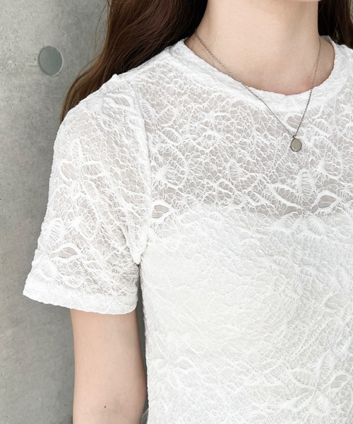 moment+(モーメントプラス)の「フラワーレース裾フリルカットソー(Tシャツ/カットソー・レディース・ブラック/オフホワイト/ナチュラル・M/L)」の9枚目の写真