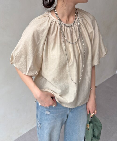 DouDou(ドゥドゥ)の「【WEB限定】シアースラブ袖バルーンブラウス(シャツ/ブラウス・レディース・イエロー/ブラック/グレイッシュベージュ・FREE)」の16枚目の写真