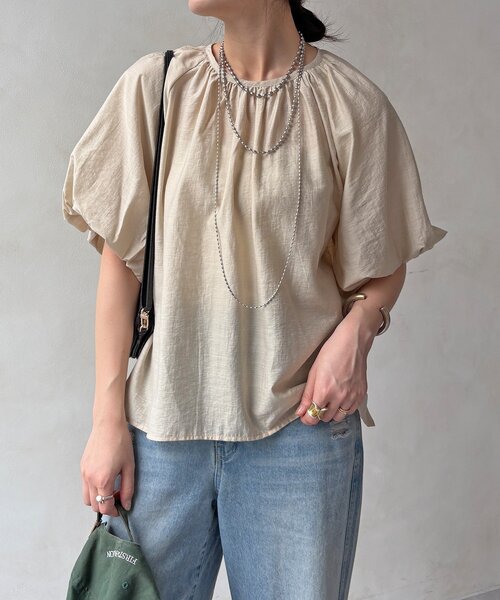 DouDou(ドゥドゥ)の「【WEB限定】シアースラブ袖バルーンブラウス(シャツ/ブラウス・レディース・イエロー/ブラック/グレイッシュベージュ・FREE)」の15枚目の写真