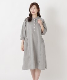 肩ドロップ7分袖ワンピース
