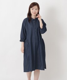 肩ドロップ7分袖ワンピース