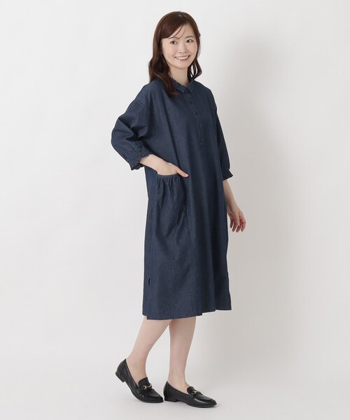 one'sterrace(ワンズテラス)の「肩ドロップ7分袖ワンピース(ワンピース・レディース・ダークブラウン系8/アイボリー系8/ネイビー系5・02)」の15枚目の写真