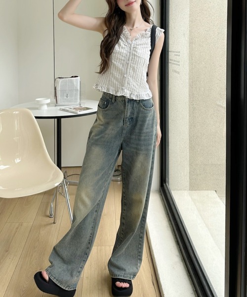 Ada.(エイダ)の「ギャザーフリル フロントボタン キャミソール風 トップス(シャツ/ブラウス・レディース・ホワイト/グレー/ブルー/アイボリー・FREE)」の6枚目の写真
