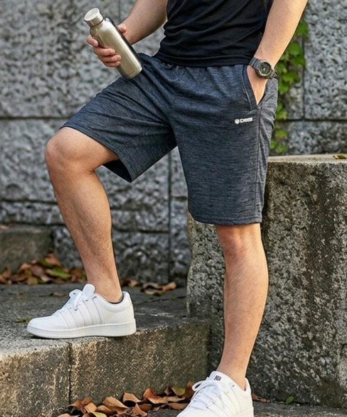 K-SWISS(ケースイス)の「【K-SWISS/ケースイス】杢天竺ハーフパンツ/ショートパンツ イージー ウエストゴム ストレッチ ルームウェア 春夏(その他パンツ・メンズ・ブラック/グレー/ネイビー・X-LARGE/LARGE/MEDIUM)」の2枚目の写真