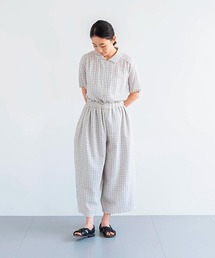 コットンチェックキュロットワイドパンツ