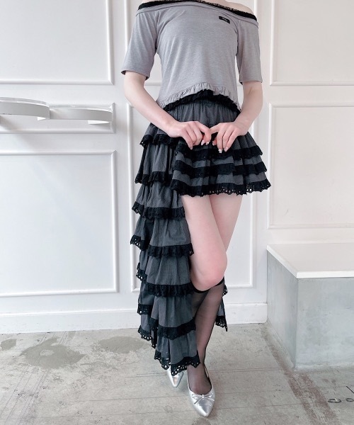 lilLilly(リルリリー)の「アシンメトリーフリルスカート(スカート・レディース・ピンク/ホワイト/ブラック・FREE)」の2枚目の写真
