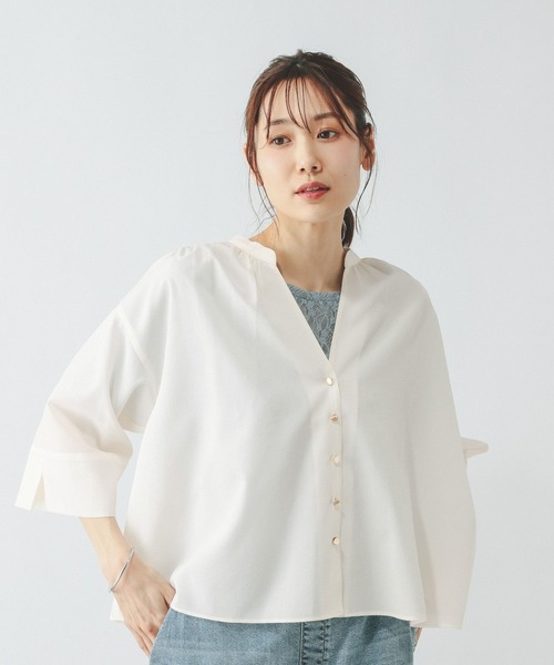 GLOBAL WORK（グローバルワーク）の「AiryBreezeカーデブラウス/636699（シャツ/ブラウス・レディース・サックスブルー/オフホワイト/チャコールグレー/ライトグレー・M/L）」の2枚目の写真
