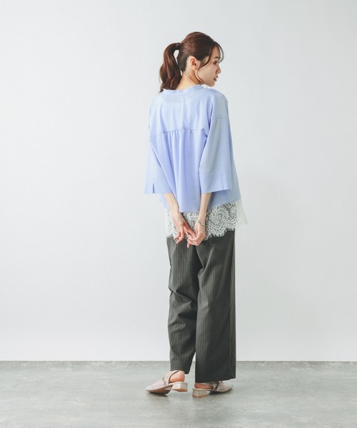 GLOBAL WORK（グローバルワーク）の「AiryBreezeカーデブラウス/636699（シャツ/ブラウス・レディース・サックスブルー/オフホワイト/チャコールグレー/ライトグレー・M/L）」の9枚目の写真