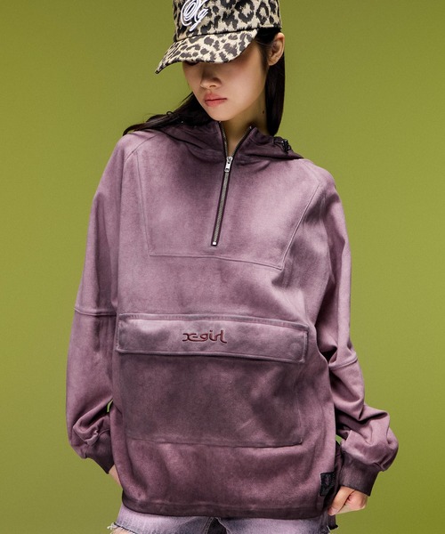 X-girl(エックスガール)の「FADED ANORAK SWEATSHIRT(パーカー・レディース・カモフラージュ/ブラック/バーガンディー・S/M)」の3枚目の写真