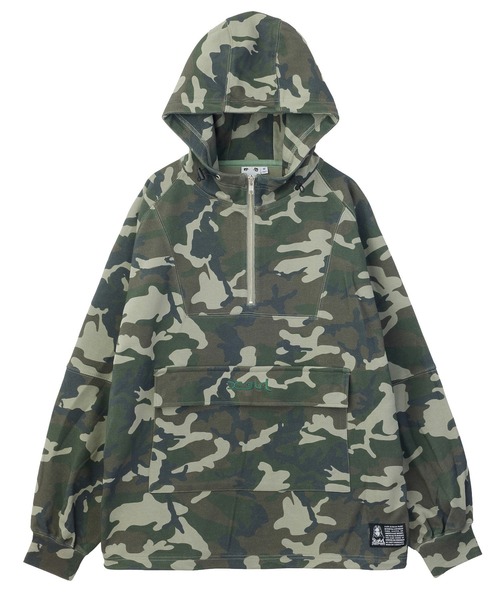 X-girl(エックスガール)の「FADED ANORAK SWEATSHIRT(パーカー・レディース・カモフラージュ/ブラック/バーガンディー・S/M)」の1枚目の写真
