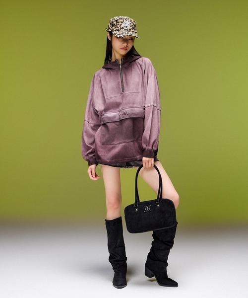 X-girl(エックスガール)の「FADED ANORAK SWEATSHIRT(パーカー・レディース・カモフラージュ/ブラック/バーガンディー・S/M)」の5枚目の写真